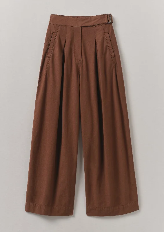 Belted Cotton Linen Poplin Wide Leg Trousers | Brown Ochre Trousers Tapered Slim Fit Belted Cotton Linen Poplin Wide Leg Trousers | Brown Ochre Trousers Tapered Slim Fit