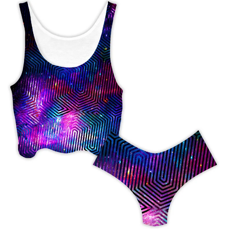 Celestial Finger Print Crop Top and Booty Shorts Combo Boxy Fit Fitted Loose