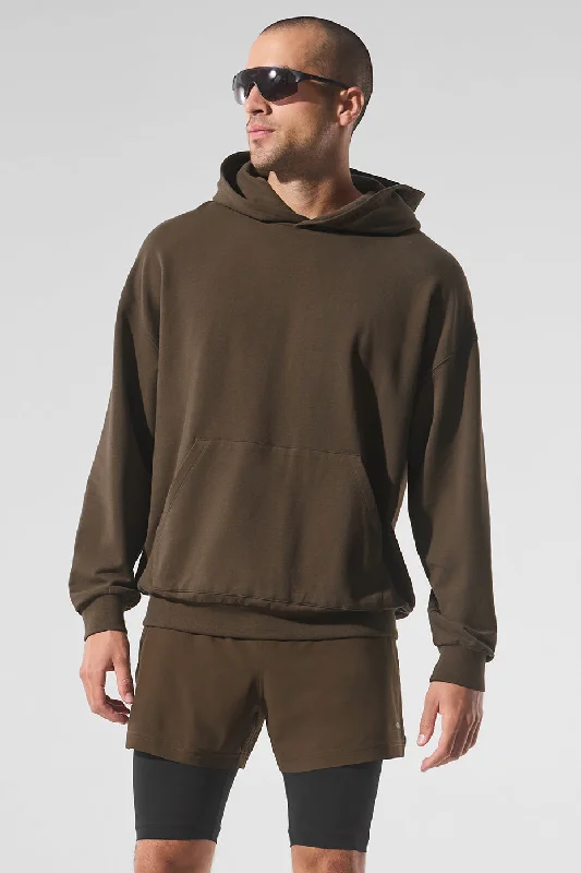 Double Take Hoodie - Espresso Hoodie with Elastic Cuffs Stretchable Comfortable
