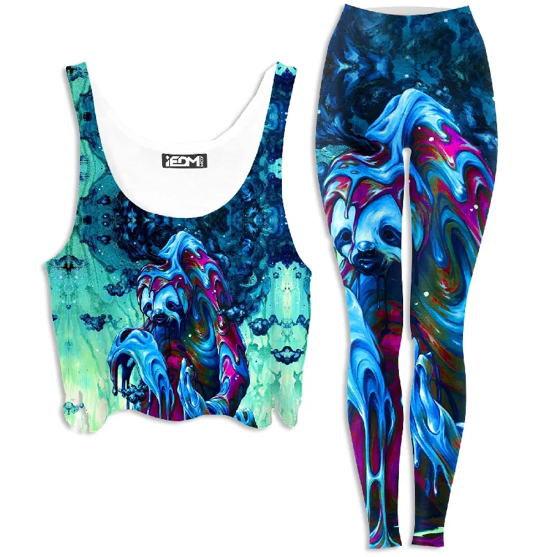 Toxic Sloth Crop Top and Leggings Combo Zippered Front Buttoned Front Snap Front
