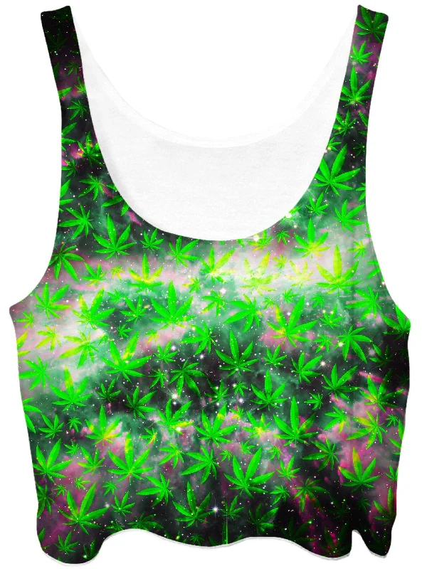 Space Ganja Crop Top Notch Collar Peter Pan Collar Cowl Neck