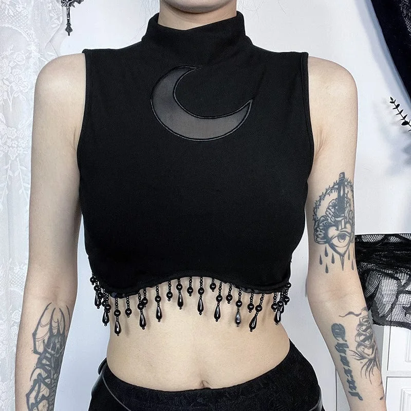 Women's Gothic Stand Collar Beaded Crop Top Front Pockets Side Pockets Patch Pockets Women's Gothic Stand Collar Beaded Crop Top Front Pockets Side Pockets Patch Pockets