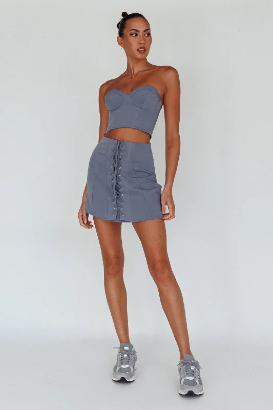 Ventura Bustier Crop Top Suit Grey Hooded Caped Shawl Collar