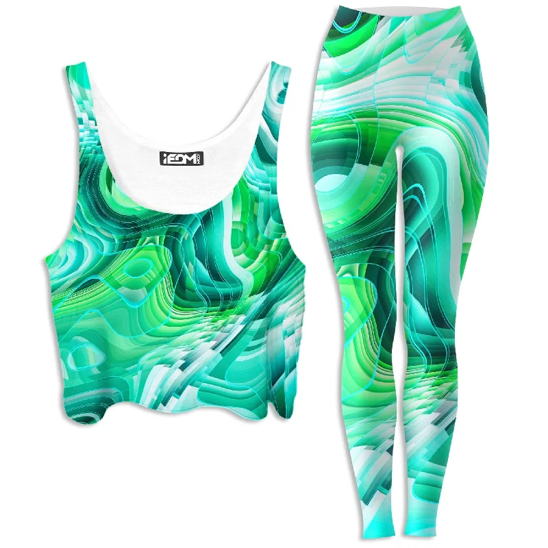 Green Schism Crop Top and Leggings Combo Elegant Classic Vintage