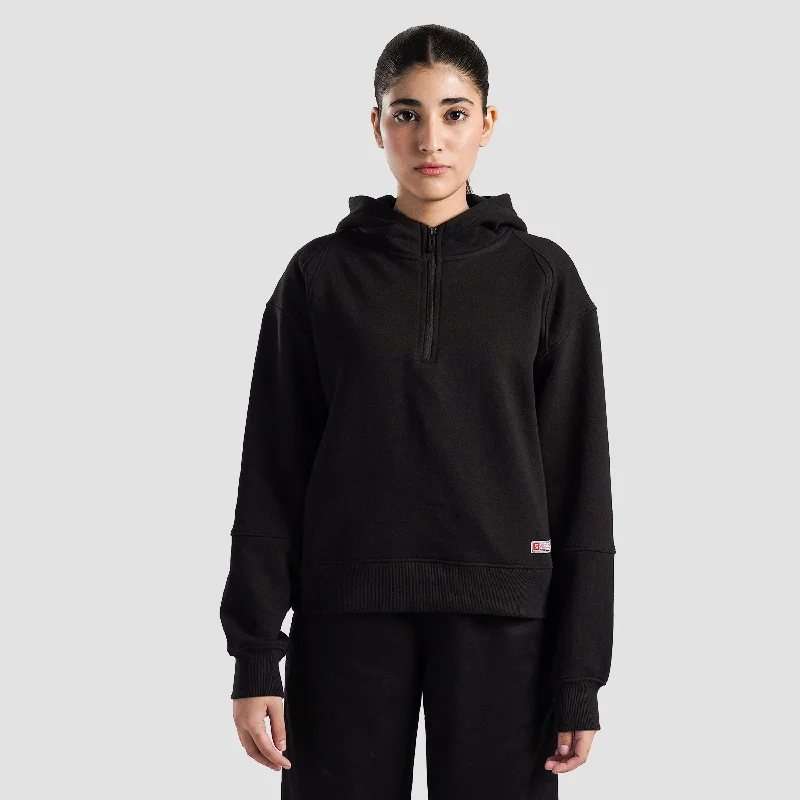 Vitablaze Half Zip Hoodie (Black) Hoodie with Ribbed Neckline Snug Warm