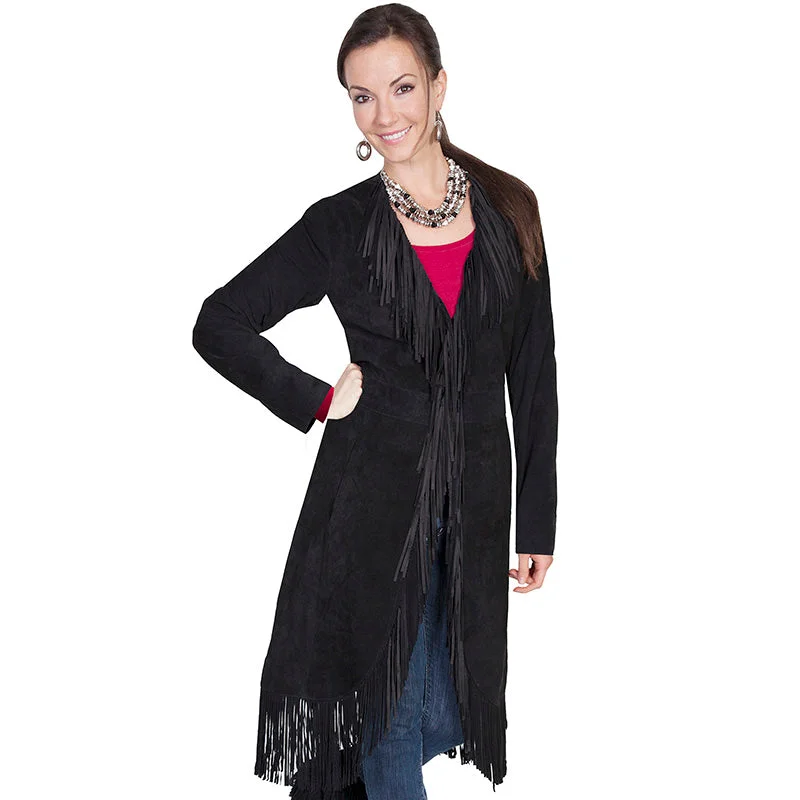 Suede Fringe Maxi Coat Stole Shawl Scarf