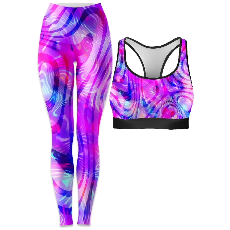 Dilated Rave Bra and Leggings Combo Elegant Printed Leggings with Pockets