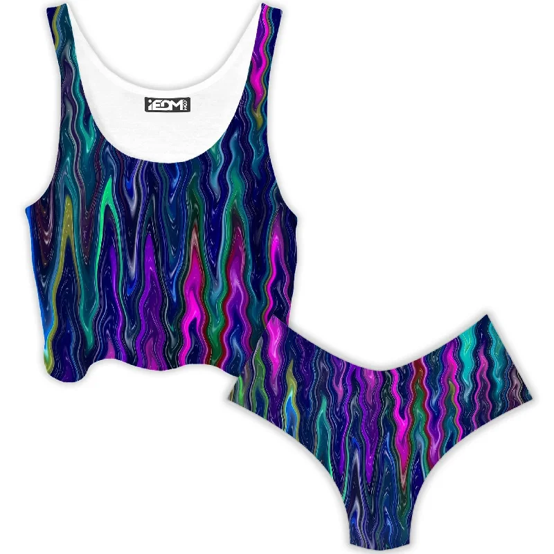 Cosmic Vibrations Crop Top and Booty Shorts Combo Spandex Blend Rayon Blend Denim Blend Cosmic Vibrations Crop Top and Booty Shorts Combo Spandex Blend Rayon Blend Denim Blend