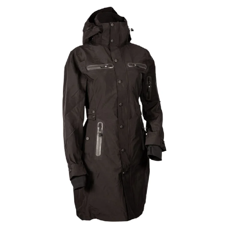 UHIP Mid Length Water Repellent Trench Coat BLACK Tie-Waist Belted Drawstring
