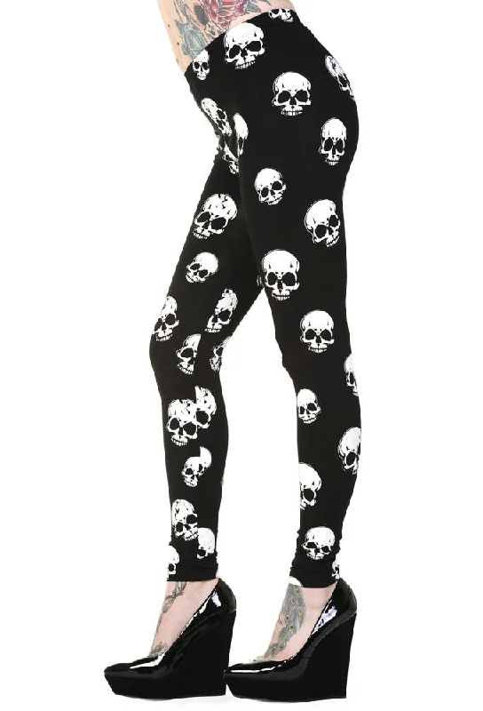 Banned Apparel - White Skulls Leggings Trendy Sports Performance Leggings