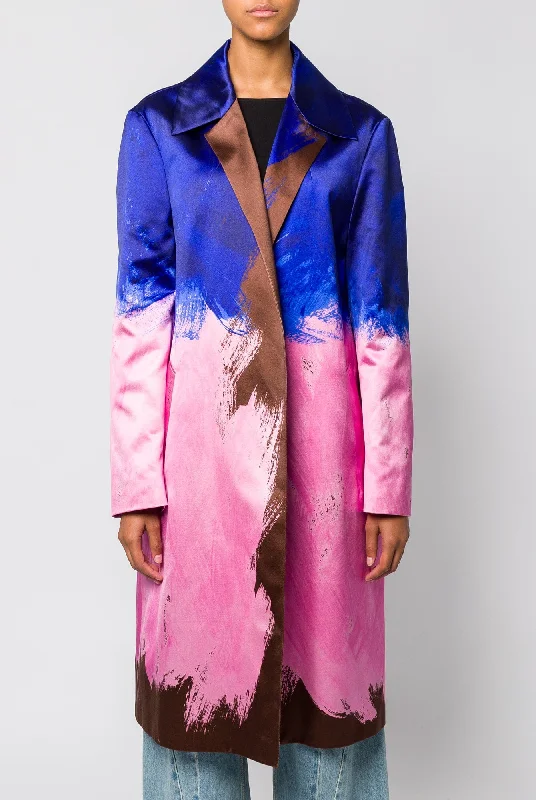 Dries Van Noten Roltas Coat in Blue Collared Crew Neck Turtle Neck