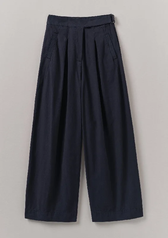 Belted Cotton Linen Poplin Wide Leg Trousers | Raven Blue Trousers Cargo Utility
