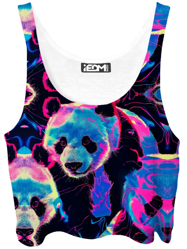 Panda Peaking Crop Top Silk Blend Satin Velvet