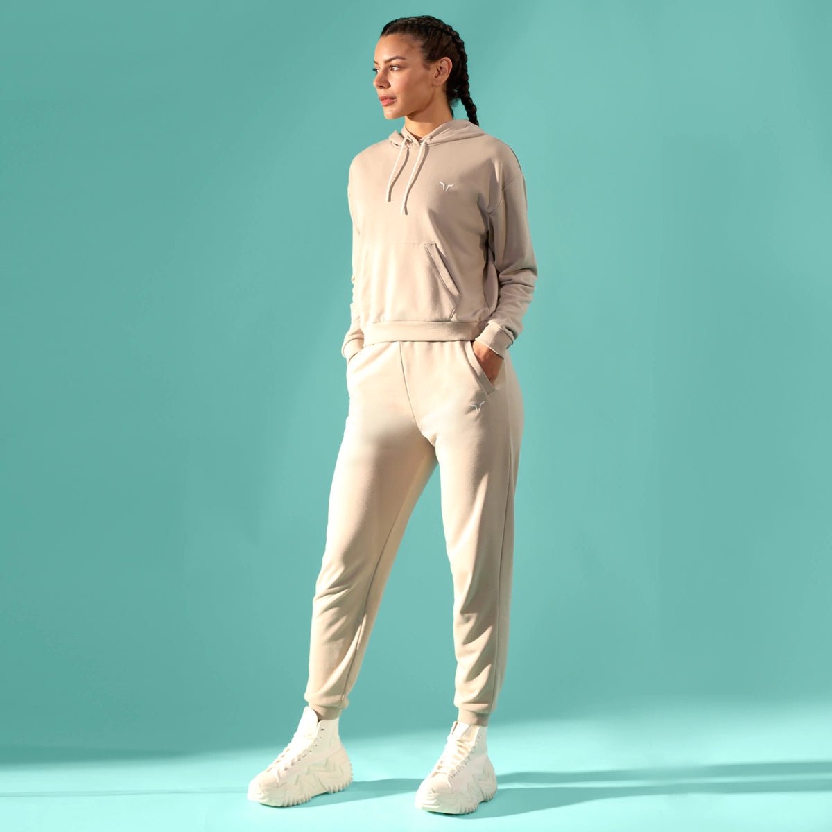 Essential Relaxed Hoodie - Cobblestone Hoodie with High-Low Hem Asymmetrical Trendy