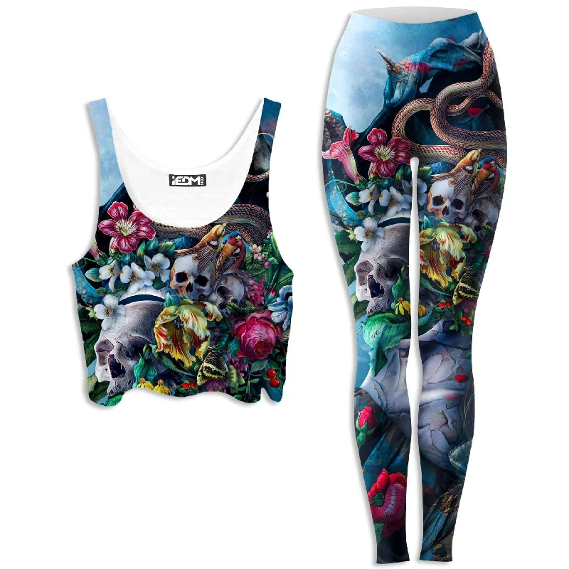 Live and Die Crop Top and Leggings Combo Graphic Embroidered Appliqued