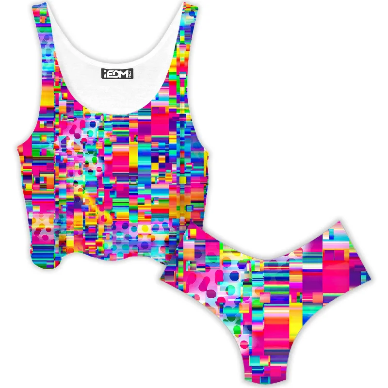 No Signal Crop Top and Booty Shorts Combo Collared Crop Top Boat Neck A-Line