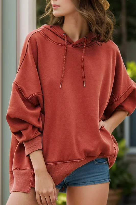Hazel Blues® | Drawstring Dropped Shoulder Long Sleeve Hoodie Hoodie with Raw Hem Edgy Unfinished Hazel Blues® | Drawstring Dropped Shoulder Long Sleeve Hoodie Hoodie with Raw Hem Edgy Unfinished