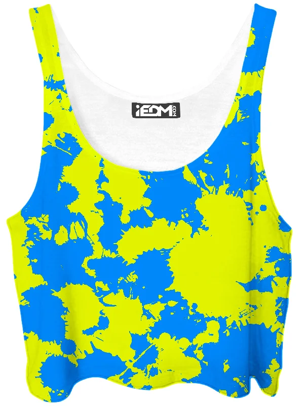 Yellow and Blue Paint Splatter Crop Top Seamless Knitted Crochet