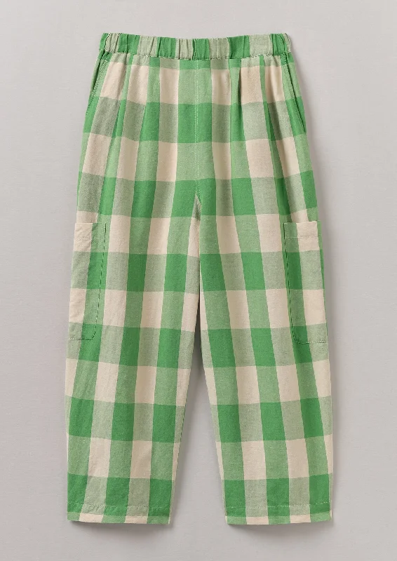 Gingham Linen Cotton Trousers | Lawn Green/Pulp Trousers Culottes Wide Leg