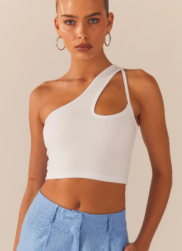 Cedar Crop Top - White Houndstooth Herringbone Solid