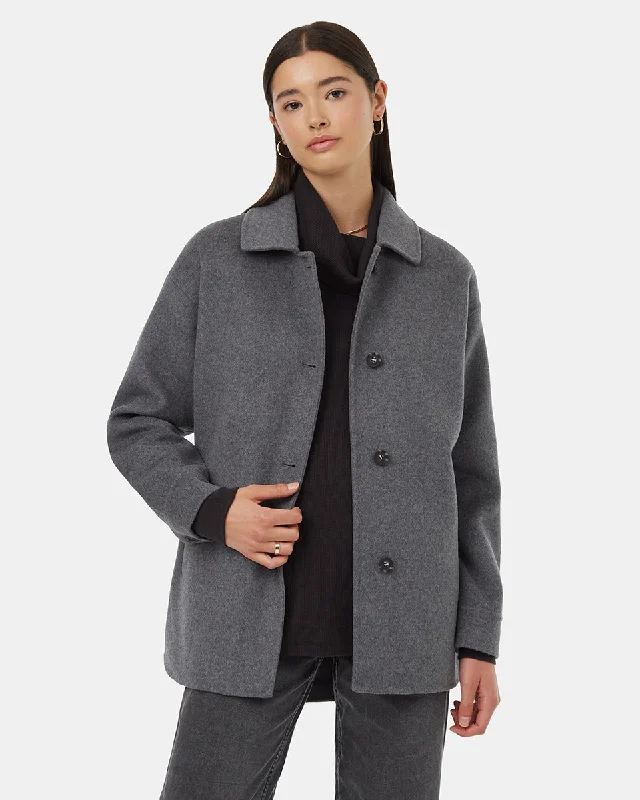 Wool Button Front Coat Turtleneck Wrap Cape