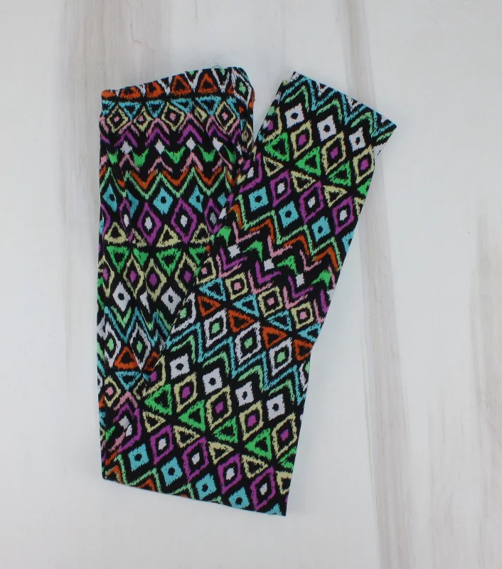 COLOURFUL DIAMOND PRINT LEGGINGS LADIES O/S PRE-LOVED Trendy Seamless Fit Leggings