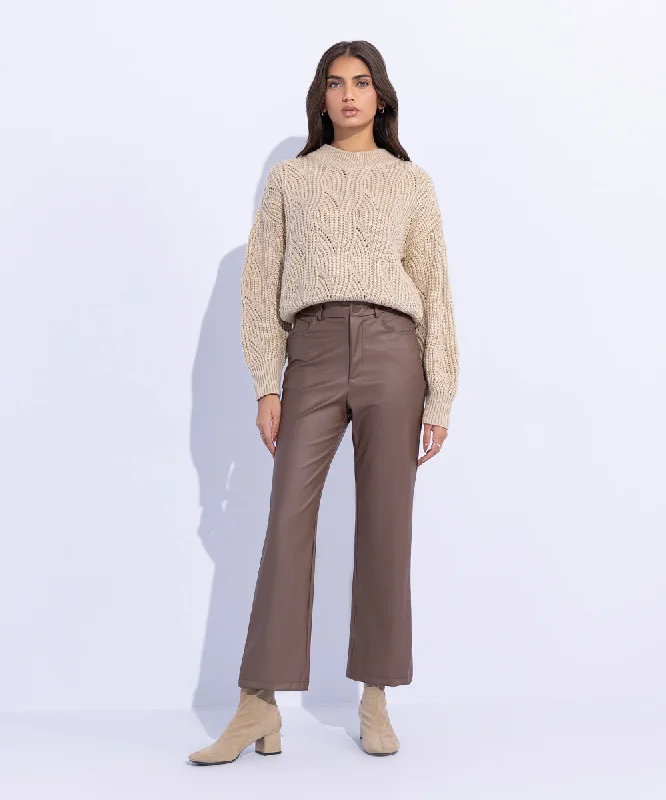 Straight Fit Faux Leather Trousers Trousers Yoga Stretchy
