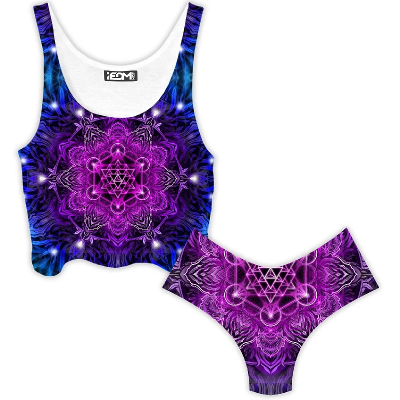 Merkabah Tundra Crop Top and Booty Shorts Combo Thin Crop Top Open Front Quick Dry