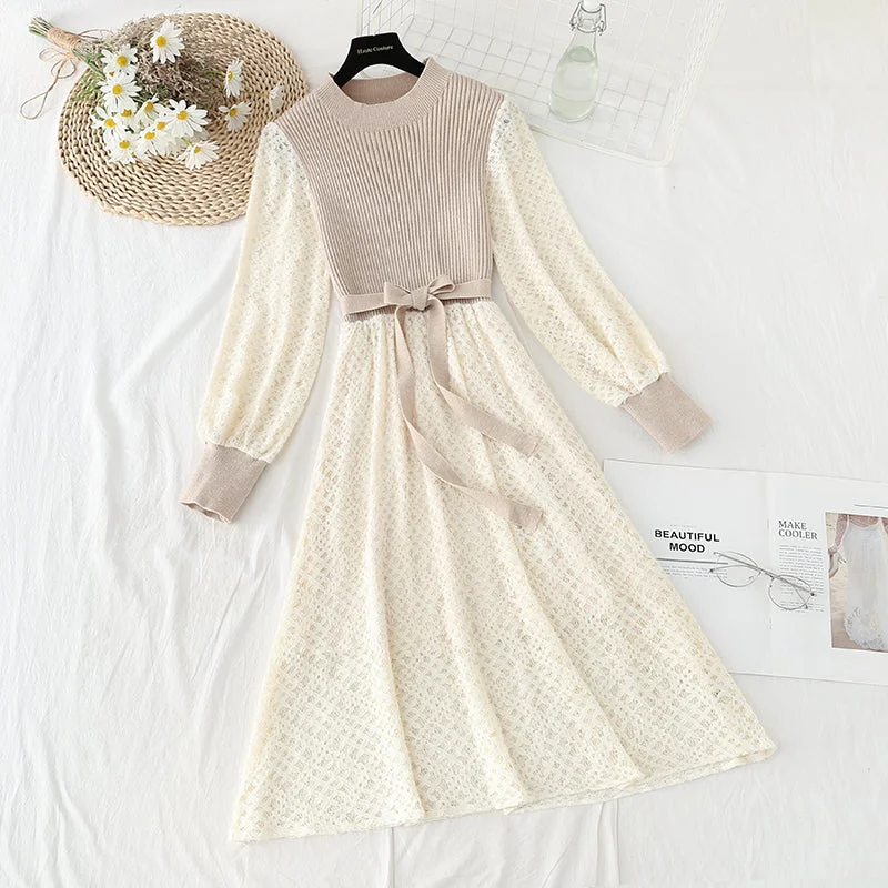 Knit dress with coat lace stitching  4788 Cotton Linen Terry