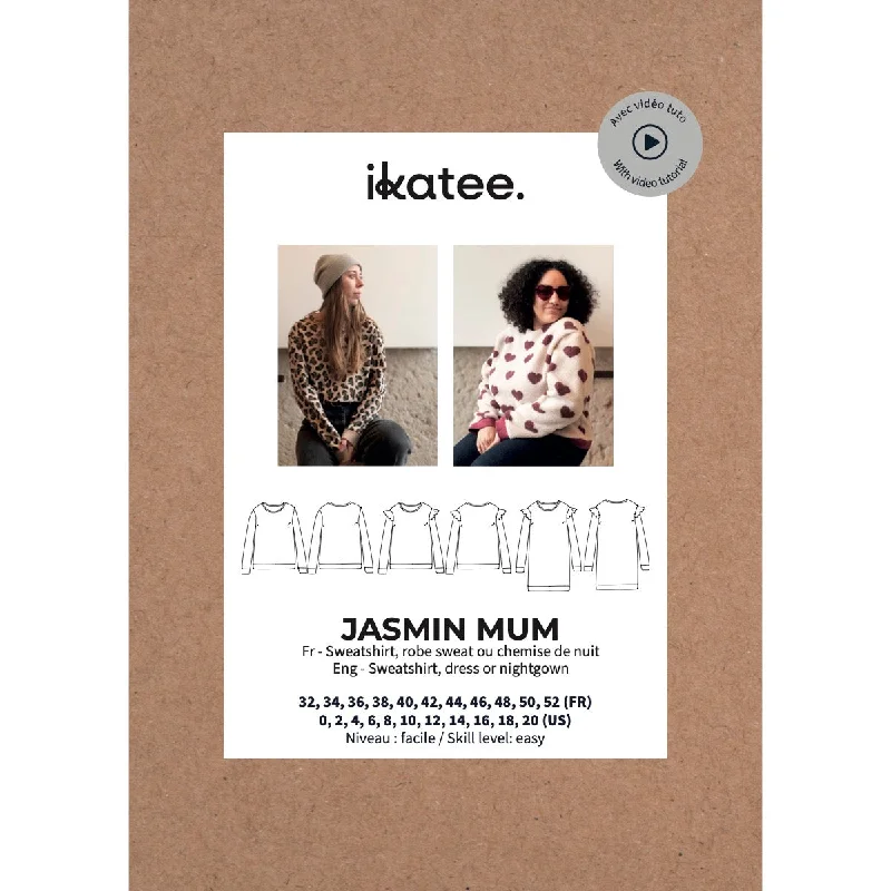 JASMIN Mum sweatshirt/dress - Woman 32-52 - Paper Sewing Pattern Hoodie with Longline Fit Extended Stylish