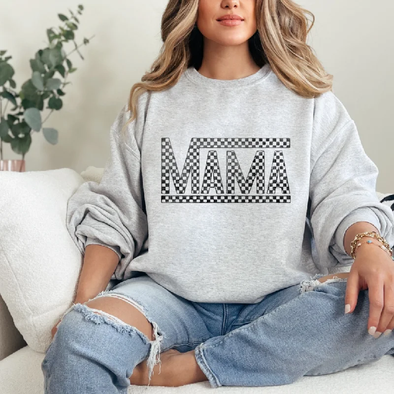 Hazel Blues® | Checkered Mama Graphic Sweatshirt Hoodie with Hem Applique Textured Unique Hazel Blues® | Checkered Mama Graphic Sweatshirt Hoodie with Hem Applique Textured Unique