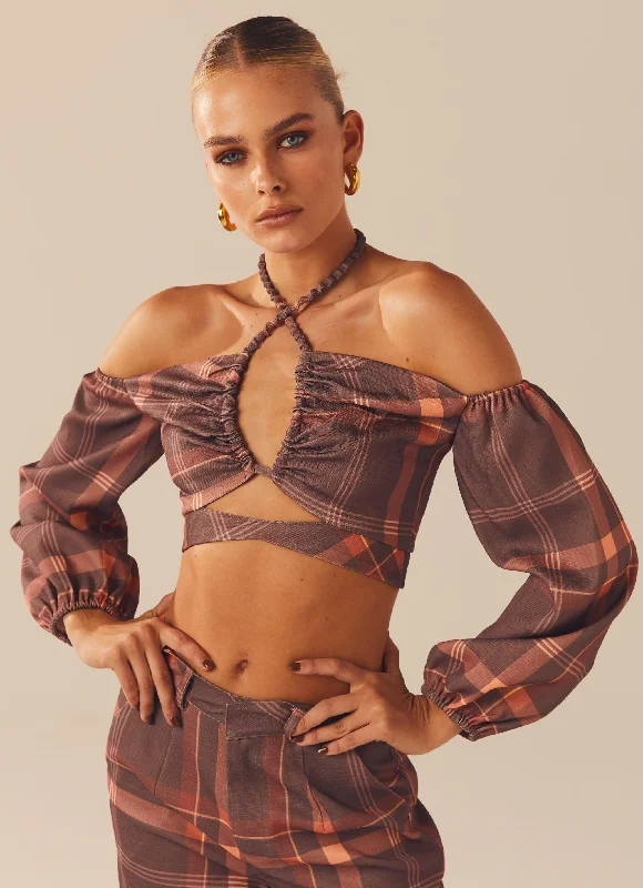 Lose My Cool Crop Top - Chestnut Polka Dot Checkered Tartan