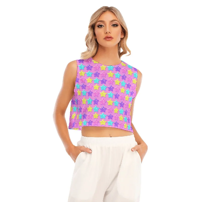 Electric Star Wave Pink Sleeveless Relaxed Fit Crop Top Machine Wash Dry Clean Hand Wash Electric Star Wave Pink Sleeveless Relaxed Fit Crop Top Machine Wash Dry Clean Hand Wash