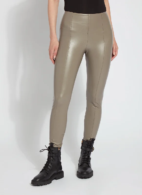 Hi Waist Vegan Leather Legging | Underland Taupe Trendy Cut-Out Activewear Leggings