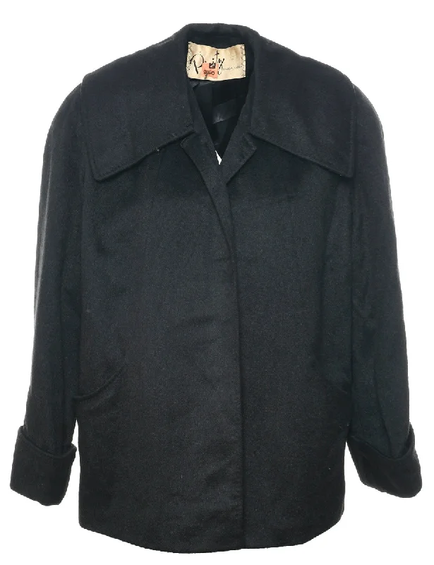 Black 1950s Coat - L Buttoned Toggled Snapped