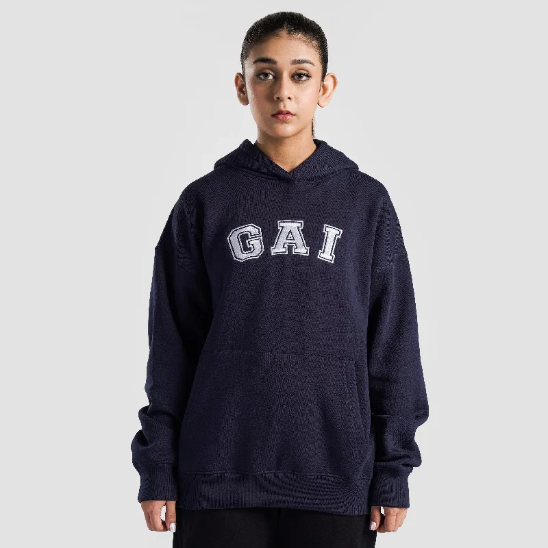 GA-I Essence Oversized Hoodie (Navy) Hoodie with Slit Hem Functional Movement