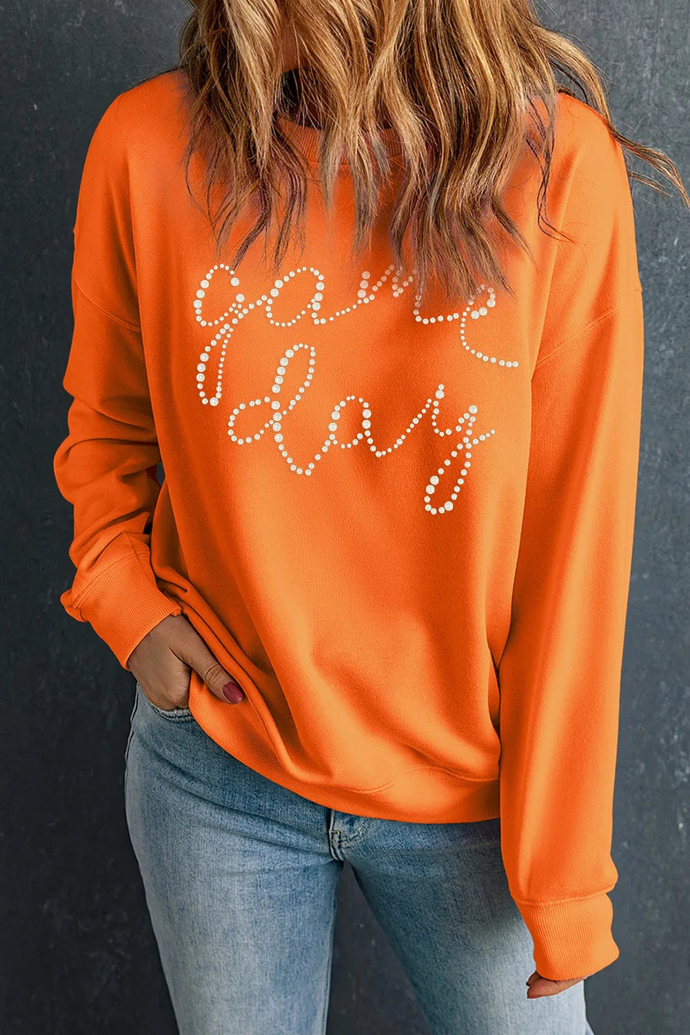 Hazel Blues® | GAME DAY Round Neck Long Sleeve Sweatshirt Hoodie with Cropped Fit Short Trendy Hazel Blues® | GAME DAY Round Neck Long Sleeve Sweatshirt Hoodie with Cropped Fit Short Trendy