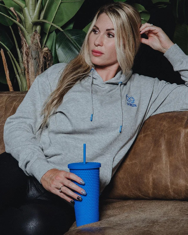 Women's Blue Crest Lightweight Pullover Hoodie - Heather Gray Turtleneck Warm Pullover