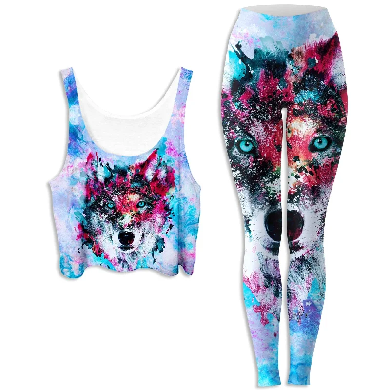 Wolf Crop Top and Leggings Combo Seamless Knitted Crochet