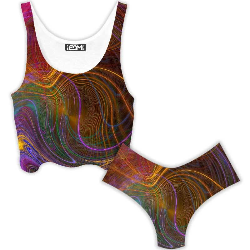 Fractalized Crop Top and Booty Shorts Combo Nylon Fabric Polyester Fabric Spandex Fabric Fractalized Crop Top and Booty Shorts Combo Nylon Fabric Polyester Fabric Spandex Fabric