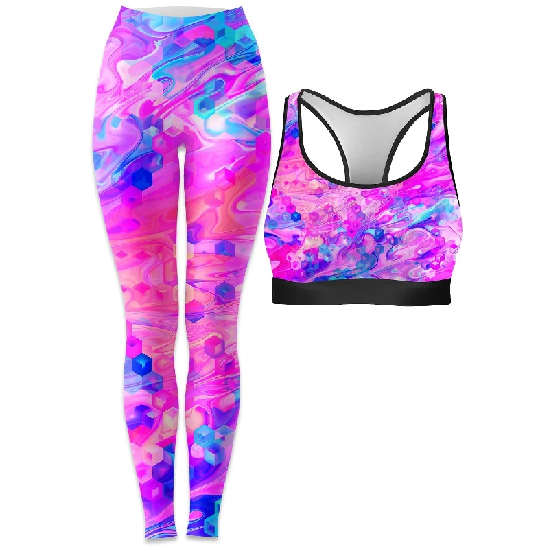 Cotton Candy Wash Rave Bra and Leggings Combo Fashionable Stretchy Fit Leggings