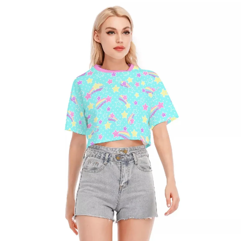 Starry Party Blue Cotton Crop Top Cotton Fabric Linen Fabric Terry Fabric