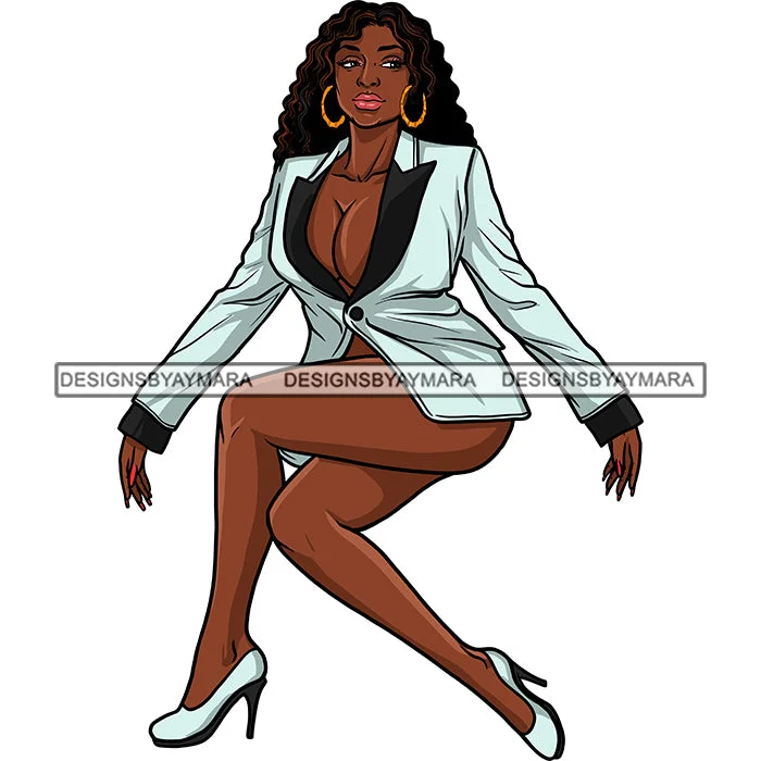 Sexy Afro Beauty Rapper Classy Gangsta Rap Music Wearing Suit Coat Fashion Style SVG JPG PNG Vector Clipart Cricut Silhouette Cut Cutting Tweed Herringbone Houndstooth