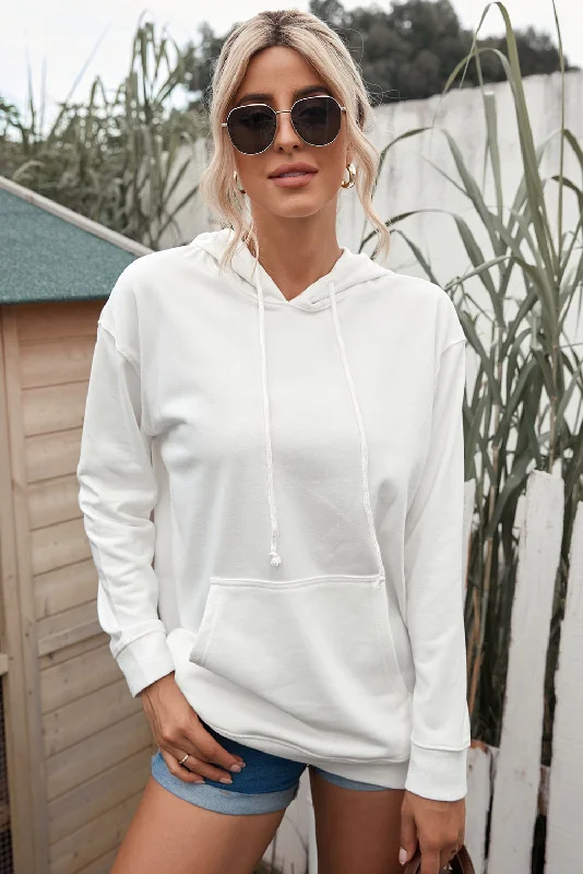 Dropped Shoulder Hoodie with Kangaroo Pocket Hoodie with Double Zipper Versatile Adjustable