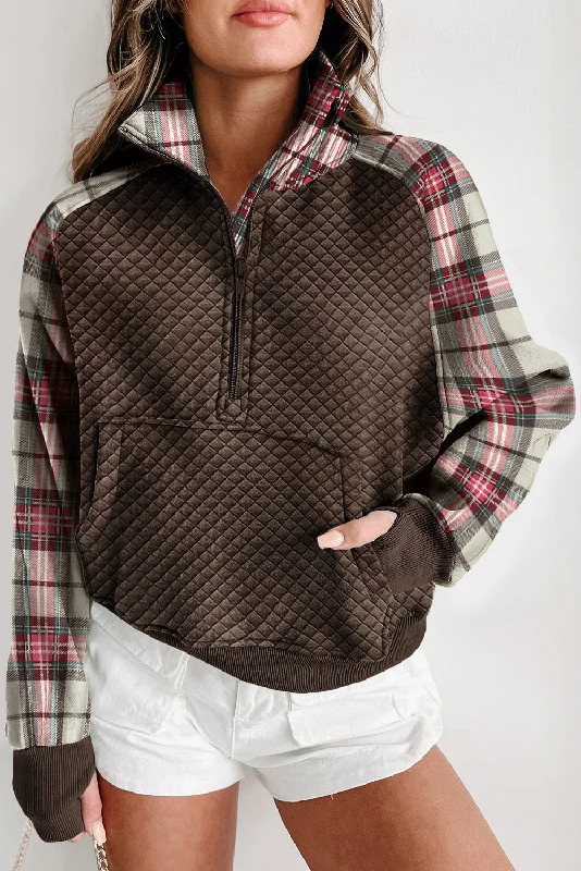 Hazel Blues® | Plaid Half Zip Long Sleeve Sweatshirt Hoodie with Lining Warm Insulated Hazel Blues® | Plaid Half Zip Long Sleeve Sweatshirt Hoodie with Lining Warm Insulated