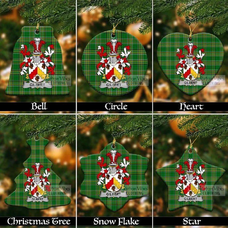 Gilbert Irish Clan Tartan Christmas Ceramic Ornament with Coat of Arms Striped Polka Dot Solid Gilbert Irish Clan Tartan Christmas Ceramic Ornament with Coat of Arms Striped Polka Dot Solid