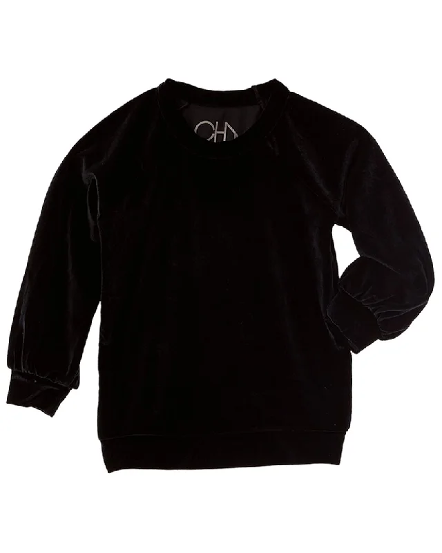 Chaser Stretch Velvet Blouson Sleeve Raglan Pullover Chunky Knit Pullover