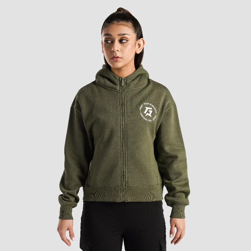Apex Stride Zipper Hoodie (Olive) Hoodie with Bell Sleeves Flared Feminine