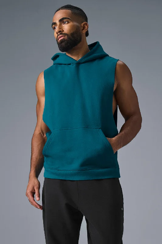 Renown Sleeveless Hoodie - Oceanic Teal Hoodie with Toggle Buttons Decorative Unique