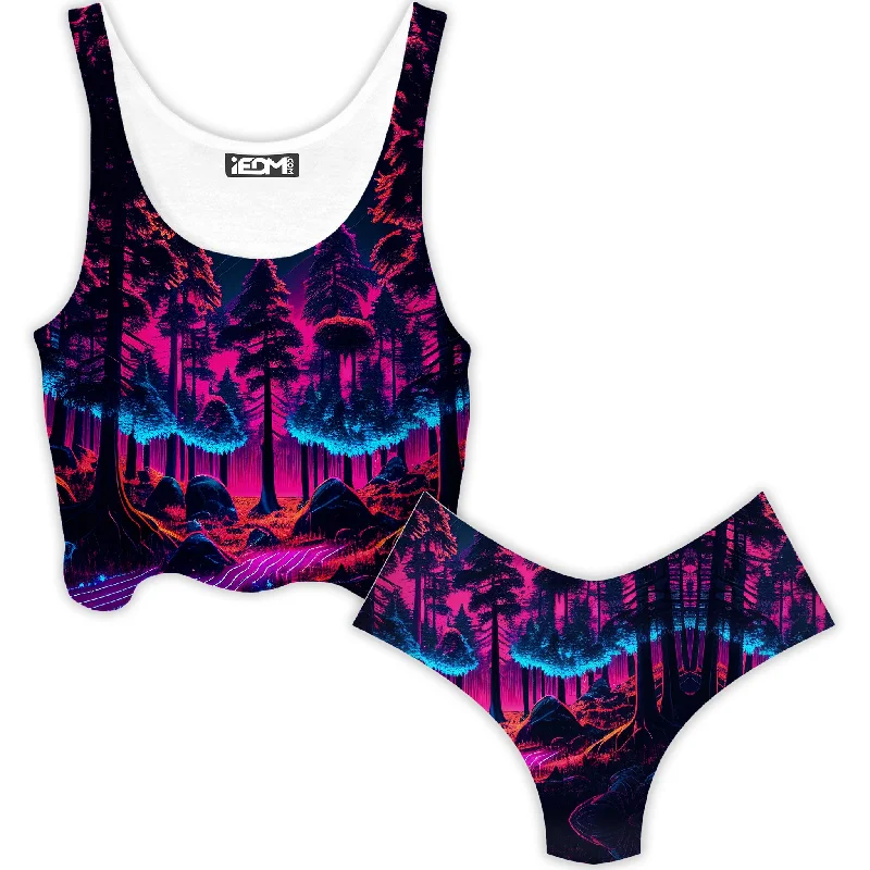 Neon Forest Crop Top and Booty Shorts Combo Front Pockets Side Pockets Patch Pockets Neon Forest Crop Top and Booty Shorts Combo Front Pockets Side Pockets Patch Pockets